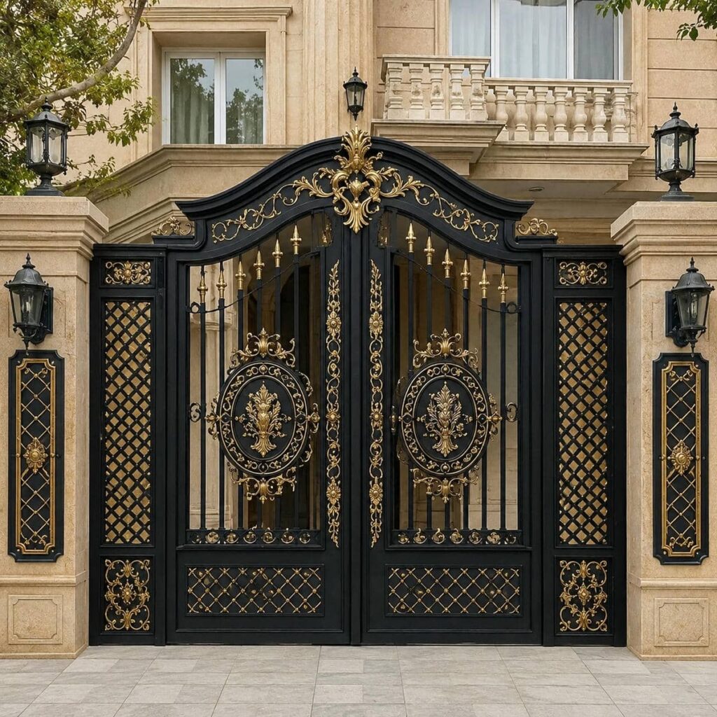 سفارش درب حیاط مشکی طلایی مناسب پارکینگ