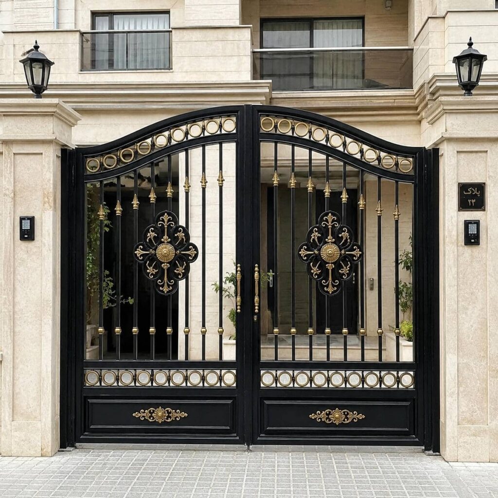 فروش درب ویلایی مشکی طلایی ورودی لوکس مناسب پارکینگ ویلا