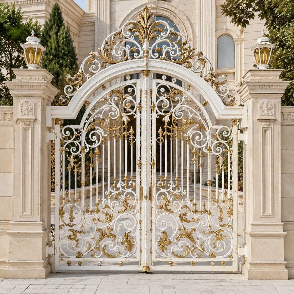قیمت درب حیاط سفید طلایی بر اساس طرح و ابعاد