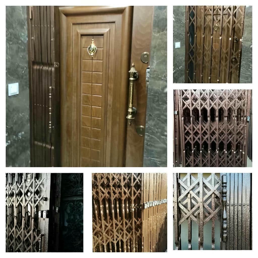 حفاظ درب آکاردئونی با شبکه لوزی و قفل مرکزی
