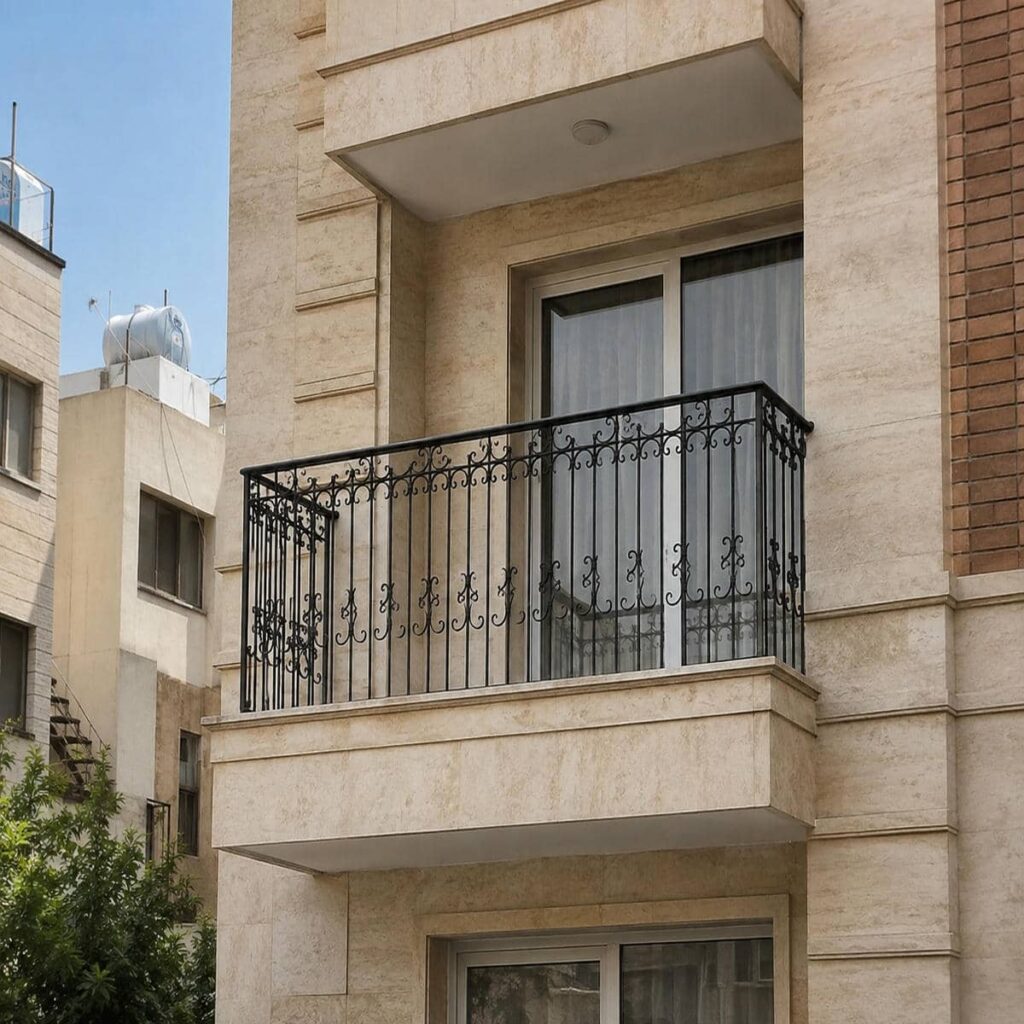 نرده بالکن فلزی با رنگ سفید مات